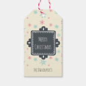 Roze en blauwe sneeuwvlokken, geschikt voor kerstm cadeaulabel (Voorkant)
