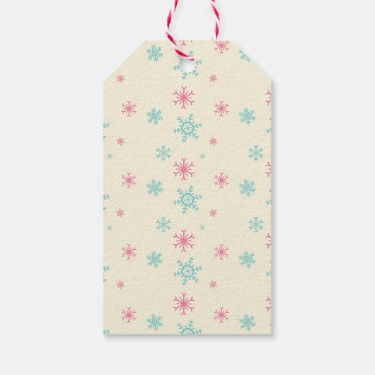 Roze en blauwe sneeuwvlokken, geschikt voor kerstm cadeaulabel (Achterkant)