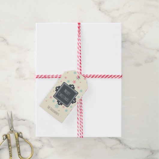 Roze en blauwe sneeuwvlokken, geschikt voor kerstm cadeaulabel (Met Touw)