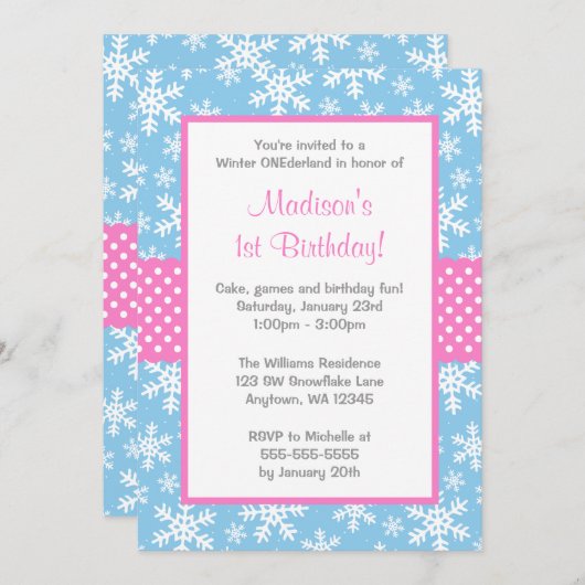 Roze en blauwe sneeuwvlokken Winter Onederland Kaart (Voorkant / Achterkant)