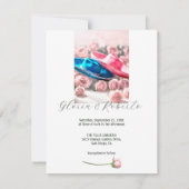 Roze en Blauwe Sombreros met Blush Rozen Wedding Kaart (Achterkant)