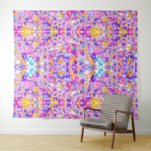 Roze en blauwe springen wandkleed (In Situ (horizontaal))