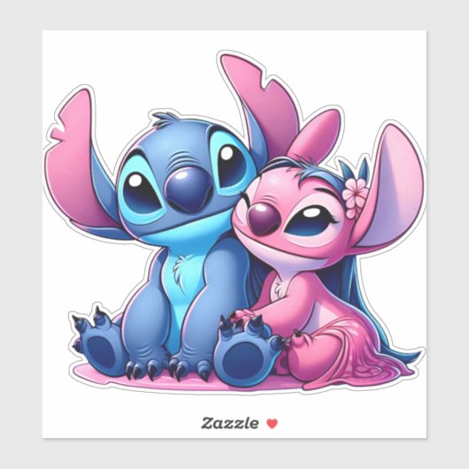 Roze en blauwe steek sticker (Vel)