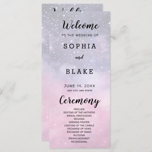 Roze en Blauwe Sterren Celestial Huwelijksprogramm (Voorkant / Achterkant)