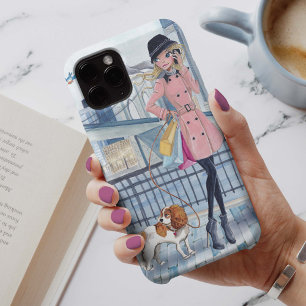 Roze en blauwe, stijlvolle New York Mode Girl iPhone 13 Hoesje