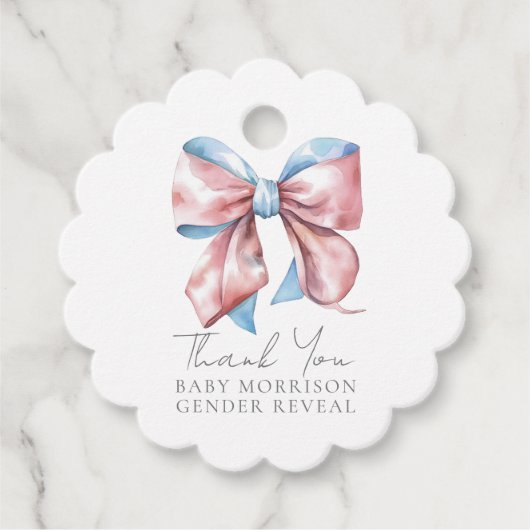 Roze en blauwe strik Geslacht onthullen Bedankjes Labels (Voorkant)