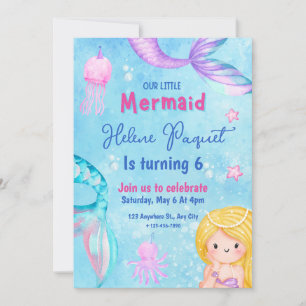 Roze en Blauwe Sweety Waterverf Zeemeermin Verjaar Kaart