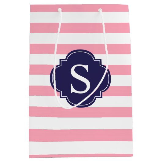 Roze en blauwe tekeningen Patroon en Monogram Medium Cadeauzakje (Voorkant)