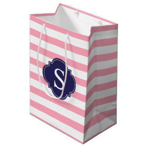 Roze en blauwe tekeningen Patroon en Monogram Medium Cadeauzakje