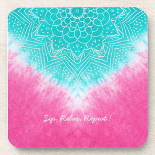 Roze en blauwe Tie kleurstof met Mandala Sway in s Bier Onderzetter
