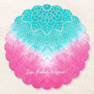Roze en blauwe Tie kleurstof met Mandala Sway in s Kartonnen Onderzetters