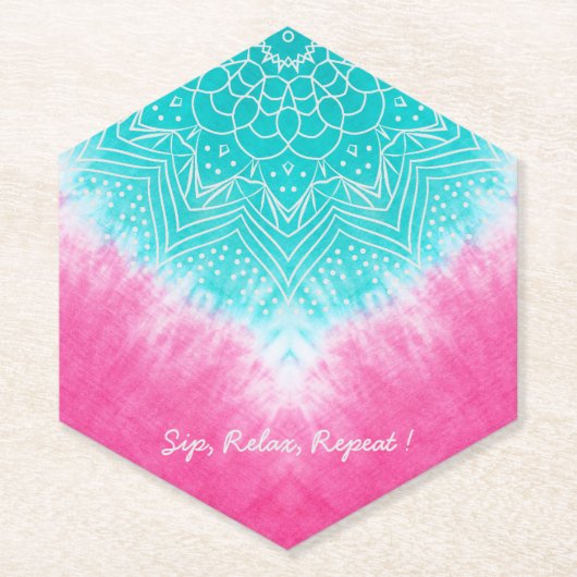 Roze en blauwe Tie kleurstof met Mandala Sway in s Kartonnen Onderzetters (Voorkant)
