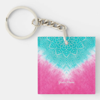 Roze en blauwe Tie kleurstof met Mandala Sway in s Sleutelhanger