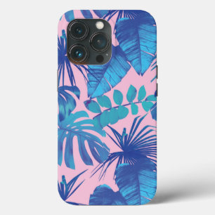 Roze en blauwe Tropische Foliage op maat iPhone 13 Pro Hoesje