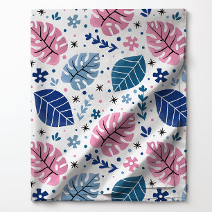 Roze en Blauwe Tropische Monstera Blad Patroon Stof
