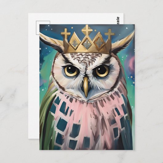 Roze en Blauwe Uil in een Kroon Briefkaart (Voorkant / Achterkant)