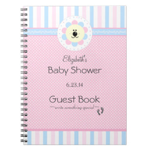 Roze en blauwe ventilator Baby shower Guest Book Notitieboek