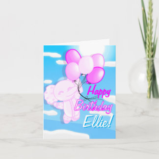 Roze en blauwe verjaardagskaart met een olifant