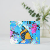 Roze en blauwe vlinder briefkaart (Staand voorkant)