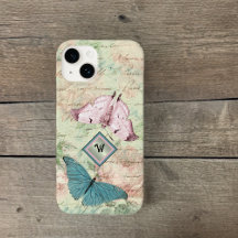 Roze en Blauwe Vlinders en Rozen met Monogram