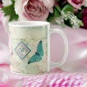 Roze en Blauwe Vlinders en Rozen met Monogram Koffiemok