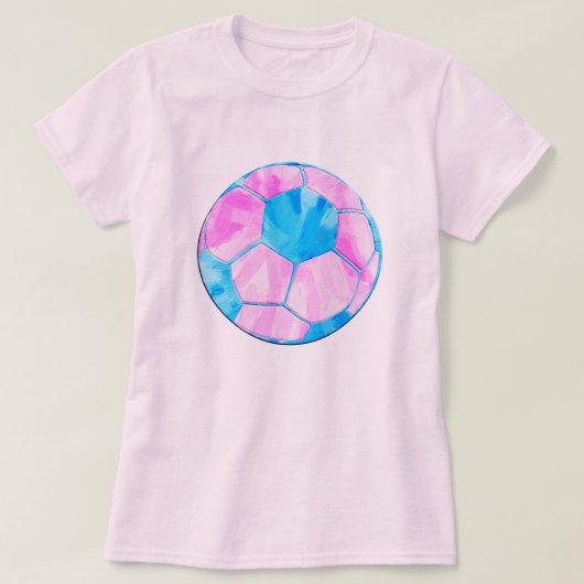 Roze en blauwe Voetbal tinkleurstof T-shirt (Design voorkant)