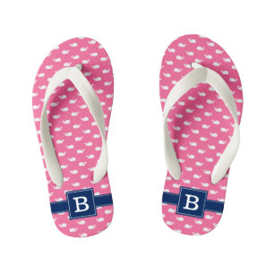 Roze en blauwe walvissen vierkant monogram kinder teenslippers