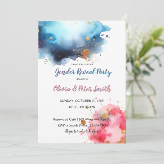 Roze en Blauwe Watercolour Geslacht Onthullen Kaart (Staand voorkant)