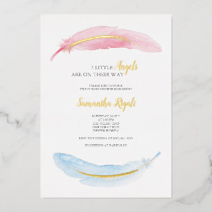 Roze en blauwe Waterverf Baby shower Folie Uitnodiging
