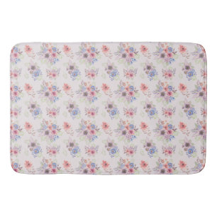 Roze en blauwe waterverf bloemboeketten badmat