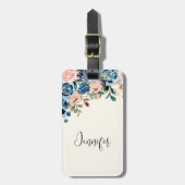 Roze en blauwe Waterverf bloemen Bagagelabel (Voorkant verticaal)