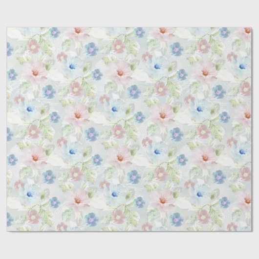 Roze en blauwe waterverf bloemen. cadeaupapier (Vlak)