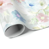 Roze en blauwe waterverf bloemen. cadeaupapier (Rol Hoek)