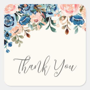 Roze en blauwe Waterverf bloemen Hartelijk dank Vierkante Sticker