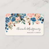 Roze en blauwe Waterverf bloemen Visitekaartje (Voorkant)