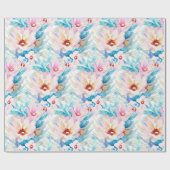 Roze en blauwe waterverf floraal cadeaupapier (Vlak)