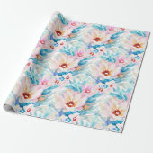 Roze en blauwe waterverf floraal cadeaupapier (Uitgerold)