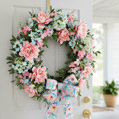 Roze en blauwe waterverf floraal lint