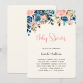 Roze en blauwe Waterverf Flowers Baby shower Kaart (Voorkant / Achterkant)