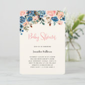 Roze en blauwe Waterverf Flowers Baby shower Kaart (Staand voorkant)