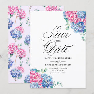 Roze en blauwe Waterverf Hydrangeas Floral Save The Date