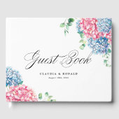 Roze en blauwe Waterverf Hydrangeas Spring Wedding Gastenboek (Voorkant)