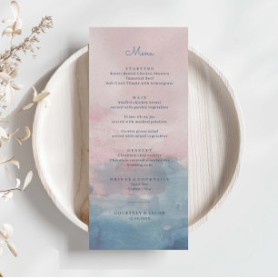 Roze en Blauwe Waterverf Menu Kaart