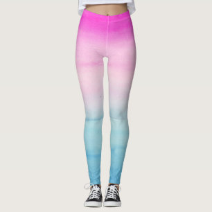 Roze en Blauwe Waterverf Ombre Leggings