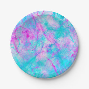 Roze en Blauwe Waterverf Wasvlekken Papieren Bordje
