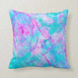 Roze en blauwe waterverfwas vlek van suikerspin kussen