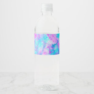 Roze en Blauwe Waterverfwasvlek van Suikerspin Waterfles Etiket