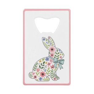 Roze en blauwe wilde bloemen lente konijn kredietkaart flessenopener