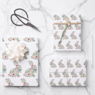Roze en blauwe wilde bloemen Paashaas Inpakpapier Vel