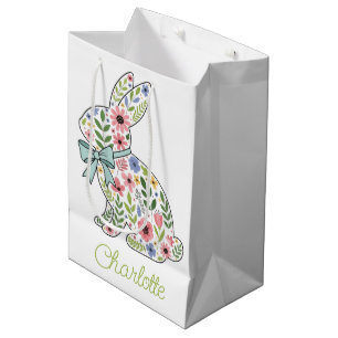 Roze en blauwe wilde bloemen Pasen konijn Medium Cadeauzakje